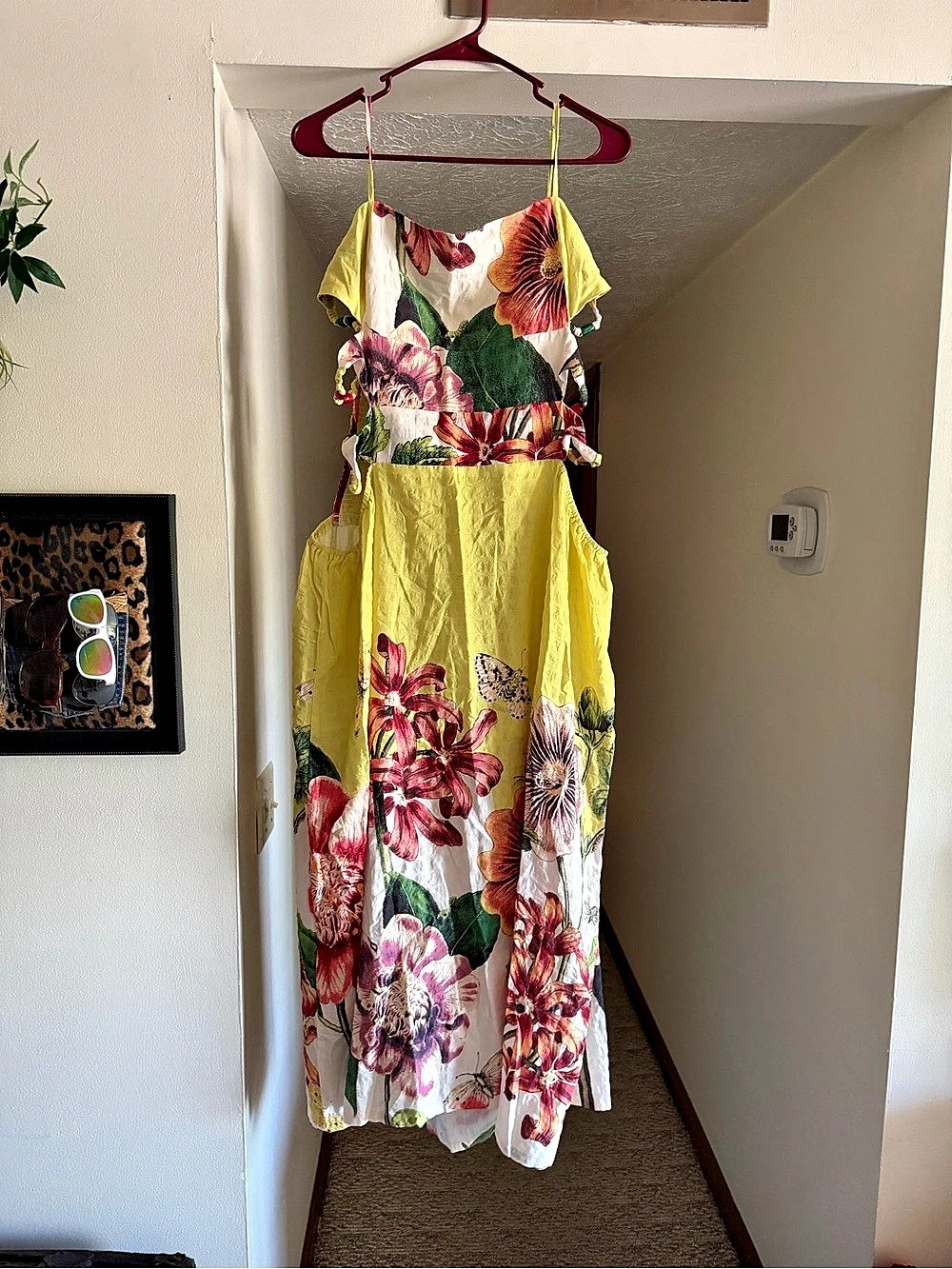 Anthropologie Celandine Beaded Midi Dress Yellow & Multicolor XL Like New
